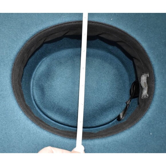 Lele Sadoughi Wool Wide Brim Fedora Hat Teal Blue OS One Size Velvet Band main image 4